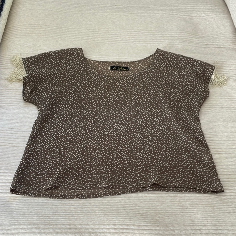 Taupe and Cream Polka Dot Top